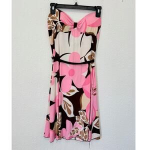 Vintage Y2K Charlotte Russe Strapless Dress Twee Floral Pink Brown